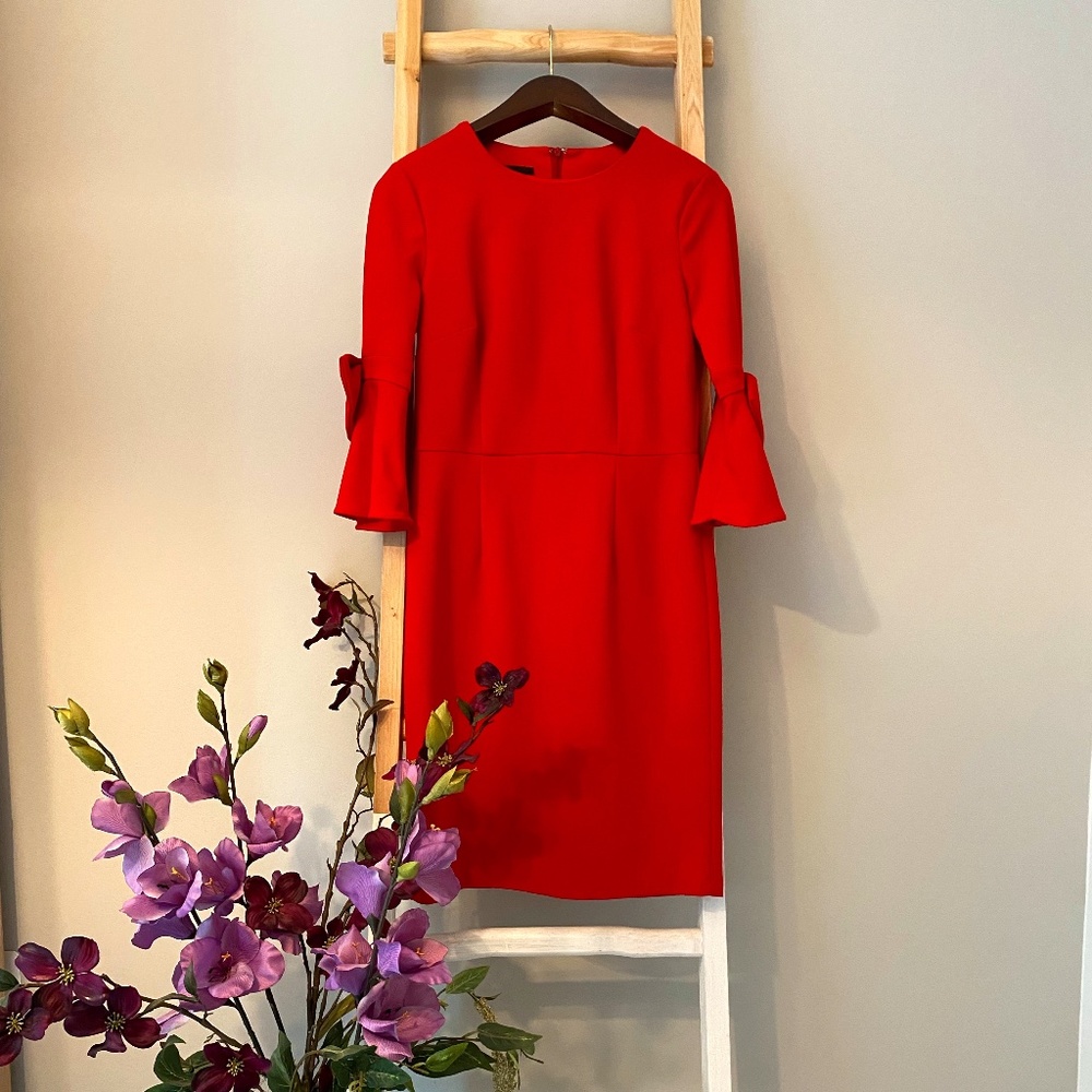 Donna Morgan Red 3/4 Sleeve Dress with Bows